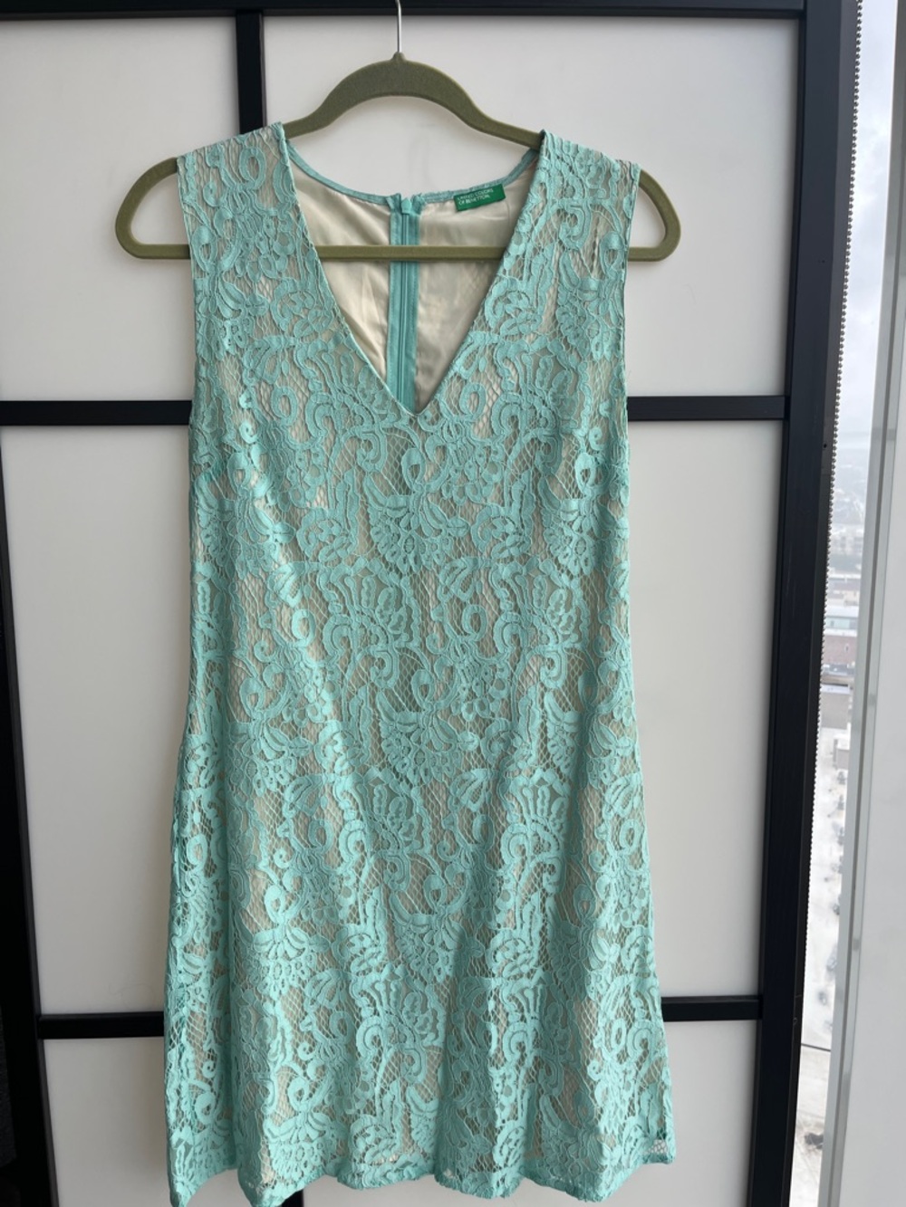 United Colors Of Benetton Mint Lace V-Neck Mini Dress